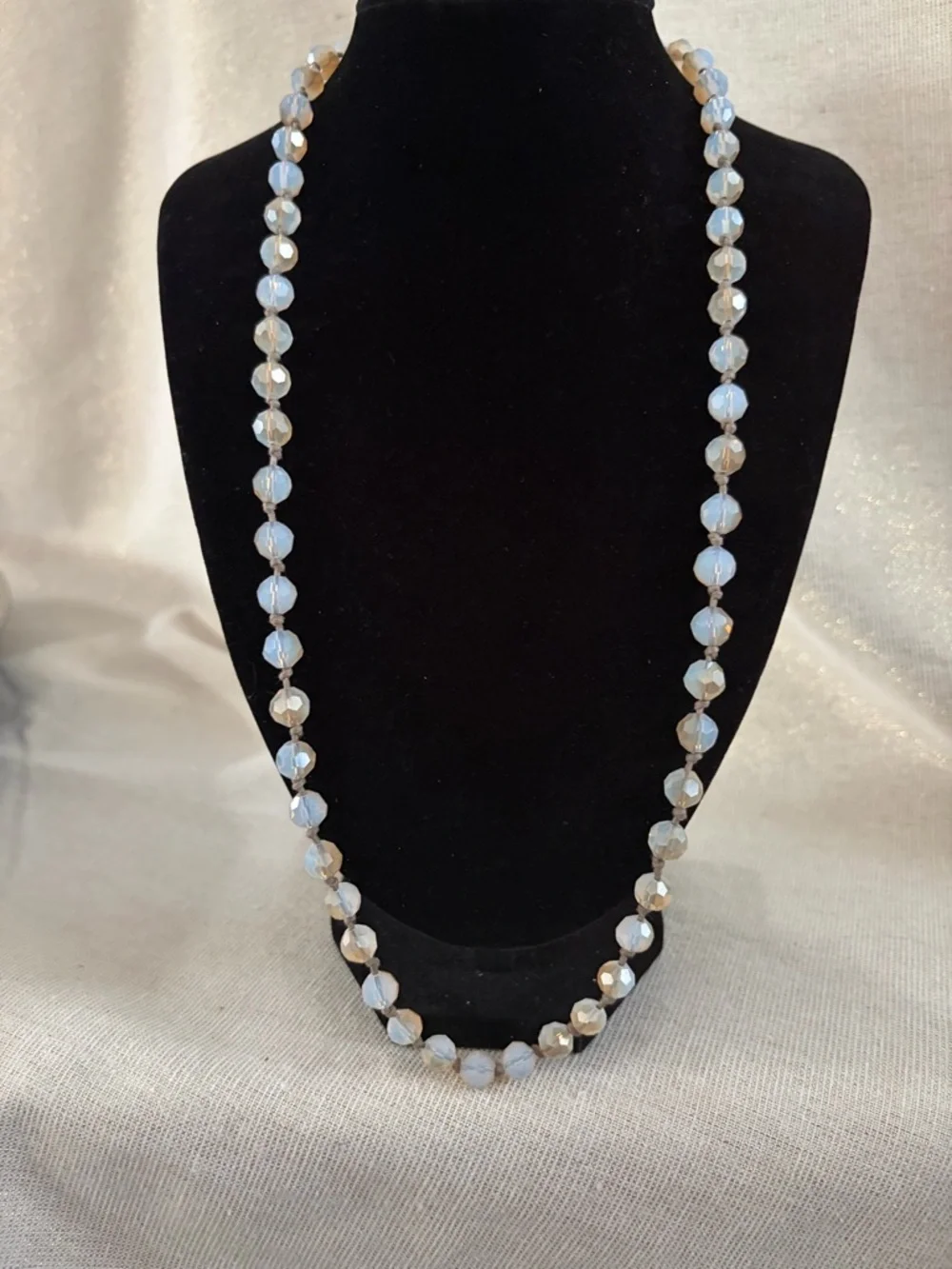 Elegant Opalescent Bead Necklace - Light Blue